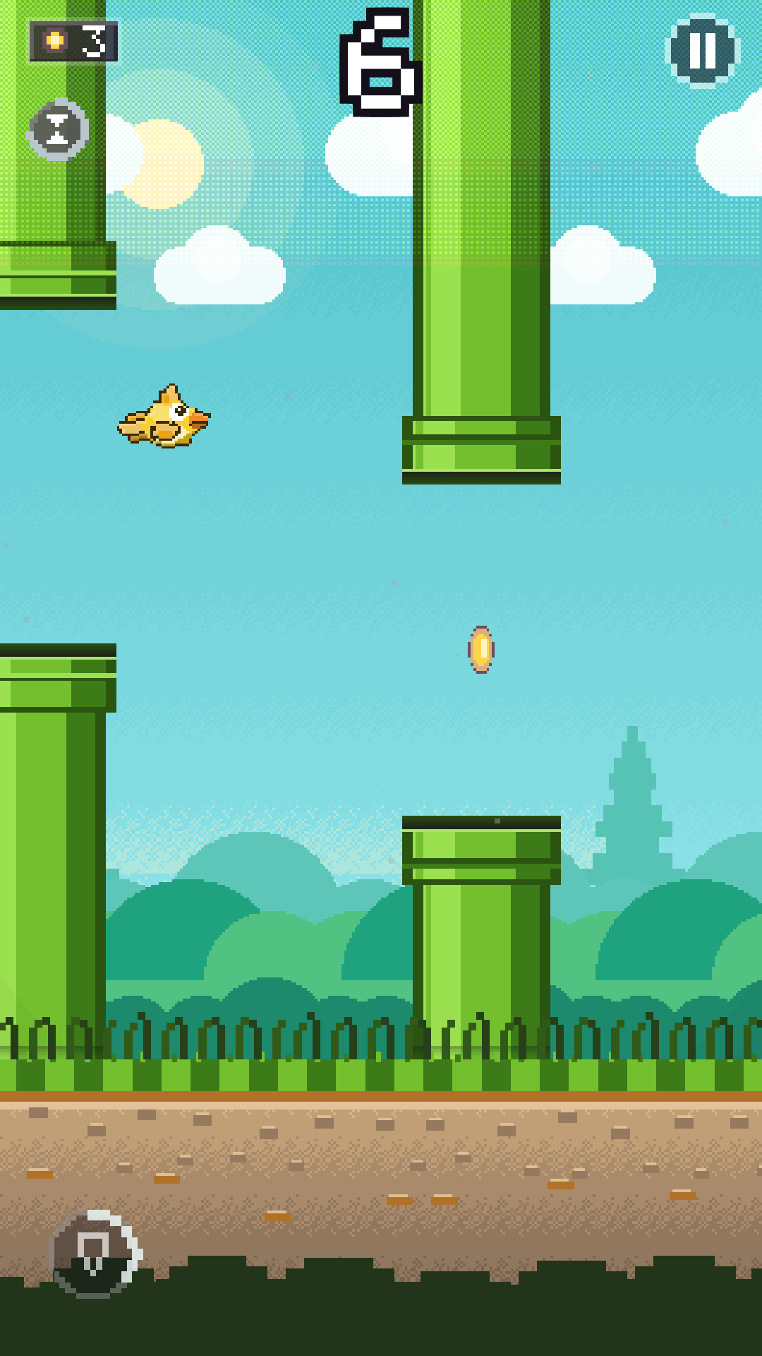 The bird flying between green pipes in the SKYLINE world